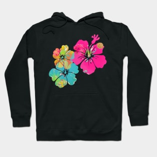 PixDezines Aloha Pink Hibiscus, Aqua+Yellow Hoodie